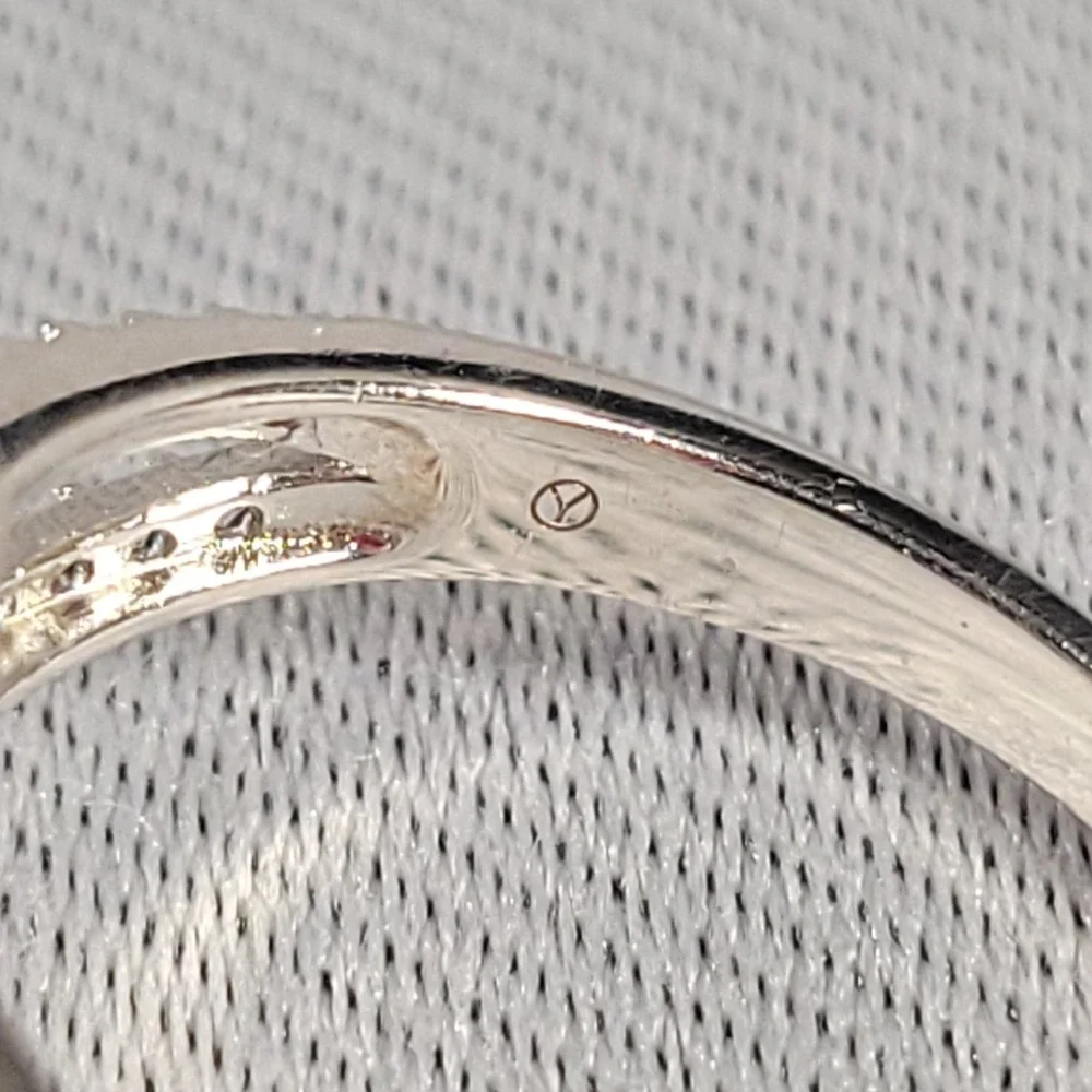 Sterling Silver Halo Ring Womens Size 8.75 Peach Marquise Glass Split Shank Pavé